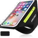 Phone Armband for Running Cell Phone Armband with Zipper Pocket for Earbuds Car Keys, Water Resistant Sport Armband for iPhone 16 15 12 11 Pro Galaxy S24 S20 Fit Up to 6.7'' with Phone Case