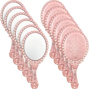 Qunclay 12 Pcs Vintage Handheld Mirror with Handle, 9.8" L x 4.5" W Rose Gold Embossed Portable Small Mirrors Bulk for Princess Party Favors, Birthday Gifts, Classroom Rewards & Daily Travel Use