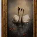 Vintage Gold Framed Wall Art Vintage Swan Canvas Wall Decor Retro Moody Swan Oil Painting Prints Farmhouse Antique Animal Picture Poster Artwork for Home decor Living Room Bedroom Hallway 16x24in