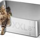 Stainless Steel Cat Litter Box, 23.6" L x 15.7" W x 8" H XXL Extra Large Semi Enclosed Removable Metal Litter Tray with High Sided Enclosure, Scoop, Anti-Leakage, Non-Sticky, Easy Cleaning