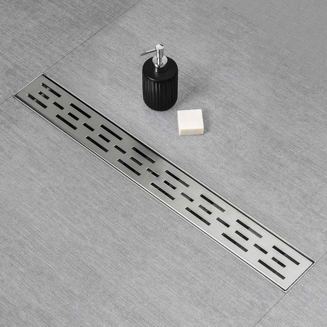 SaniteModar Linear Shower Drain, High Flow Rate Shower Drain 48 inch Removable Grate, Brushed 304 Stainless Steel Linear Floor Drain with Hair Strainer and Leveling Feet