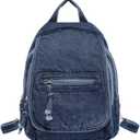 Denim Mini Backpack for Women, Small Canvas Purse Casual Backpack,Vintage Aesthetic Lightweight Preppy Daily Bookbag (【Deep Blue】)