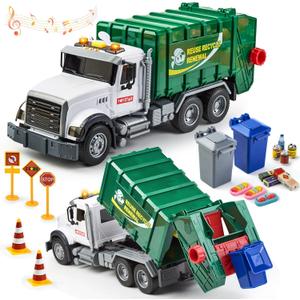 Large Truck for Kids 18 PCS,Friction Powered Garbage Recycling Truck Includes Dumpster, 2 Sorting Bins, Birthday Gifts for Boys Girls