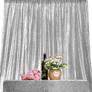 JYFLZQ Silver Sequin Backdrop Curtains 10ft x 10ft 1 Panel Glitter Photo Booth Backdrops Sparkly Photography Background Drapes for Parties Wedding Bridal Showers