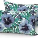 LVTXIII Set of 2 Outdoor Lumbar Pillows for Patio Furniture with White Piping, 12"x20" Fade Resistant Patio Lumbar Pillows with Inserts for Home Coach Sofa Use, Blue Salmone Tropical