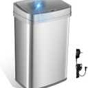 Ninestars 13 Gallon Odor Neutralizing Smart Trash Can, UV + Ozone Dual Purification, Odor Control Motion Sensor Garbage Bin, Universal Power Adapter, ONT-50-81SL Stainless Steel, Silver, Nova Series