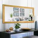 Chende 22" x 46" Decorative Wall Mirror for Dining Room Decor, Large Gold Mirror with 3D Wave Wood Carved Frame, Unique Rectangle Wall Decor, Hang Horizontally/Vertically