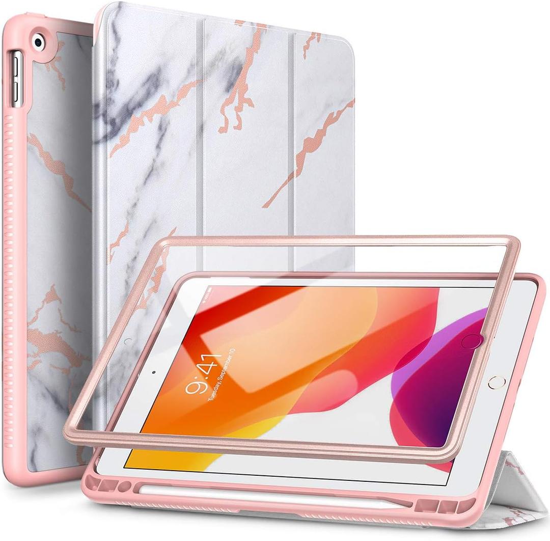 SURITCH Case for iPad 10.2 2021/2020/2019 (9th/8th/7th Generation), Shockproof Protective Smart Cover Case with Stand and Auto Sleep/Wake for iPad 10.2 Inch (Marble)