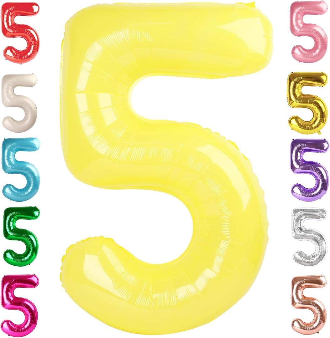 Balloon Numbers 40 Inch 5 Ballon for 5th Birthday Decorations, 15 25 35 50 Big Yellow Number Balloons for Wedding Photo Shoot Party Decor