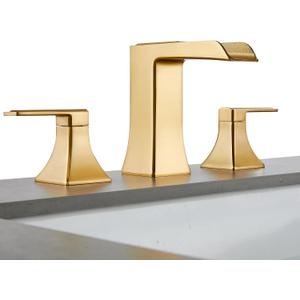 Widespread Bathroom Faucet 3 Hole, Brushed Gold Bathroom Sink Faucet, Waterfall Bathroom Faucet, Two Handle Vanity Faucets for Sink 3 Hole with Pop Up Drain