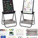 maxtek Kids Easel, 24x18in Adjustable Double-Sided Whiteboard & Chalkboard 360°Rotating, Magnetic Standing Art Easel Kids for Boys and Girls 3+ with Drawing Accessories, Black
