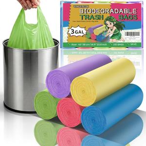 3 Gallon Small Trash Bags Bathroom - Colorful With Handles Mini Garbage Bags 100 Count Biodegradable Unscented 12 Liter Little Wastebasket Liners Kitchen Car Office Strong Thick Bulk Vincereon
