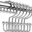 Shower Curtain Hooks,12 Pcs Rustproof Metal Shower Curtain Rings,Free Sliding Double Shower Hooks for Shower Curtain & Liners,Shower Curtain Hangers for Bathroom Shower Curtain Rods Curtains (Silver)