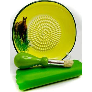 All in one Ceramic Grater Set - Durable Stoneware Grater, Silicon Garlic Peeler, Brush, and Stand. Artwork Horse Design Handmade