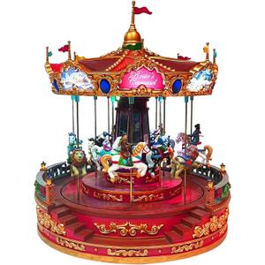 MOMENTS IN TIME Animated Rosies Carousel (Moving Carousel) 15.2H LED Lights 8 Classic Carols Christmas Music, Adapter Included Christmas Village Handcrafted Polyresin Moving Carouse