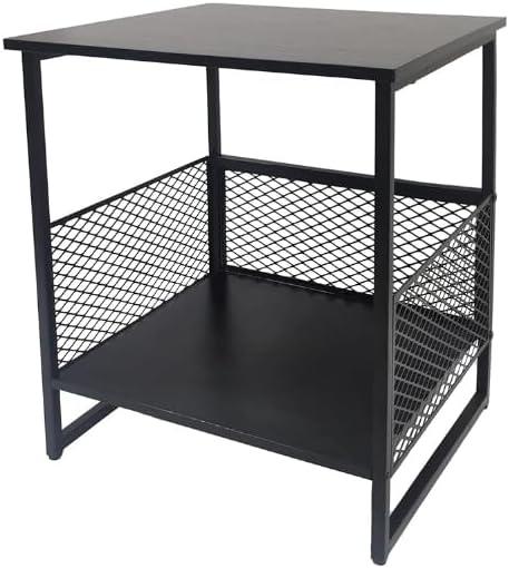 Exeterina Square End Table, Side Table, Couch Side Table with 2 Tier Storage, Great for Printer Stand, Mini Fridge Stand, Ideal for Living Room, Bedroom, Office