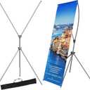 BTDVR 2 Pack X Banner Stand, Adjustable Retractable banner stand with Portable Carry Bag, Fits Banners 23"x63" to 32"x78", Sturdy & Lightweight for Trade Shows, Stores, Restaurant & Party