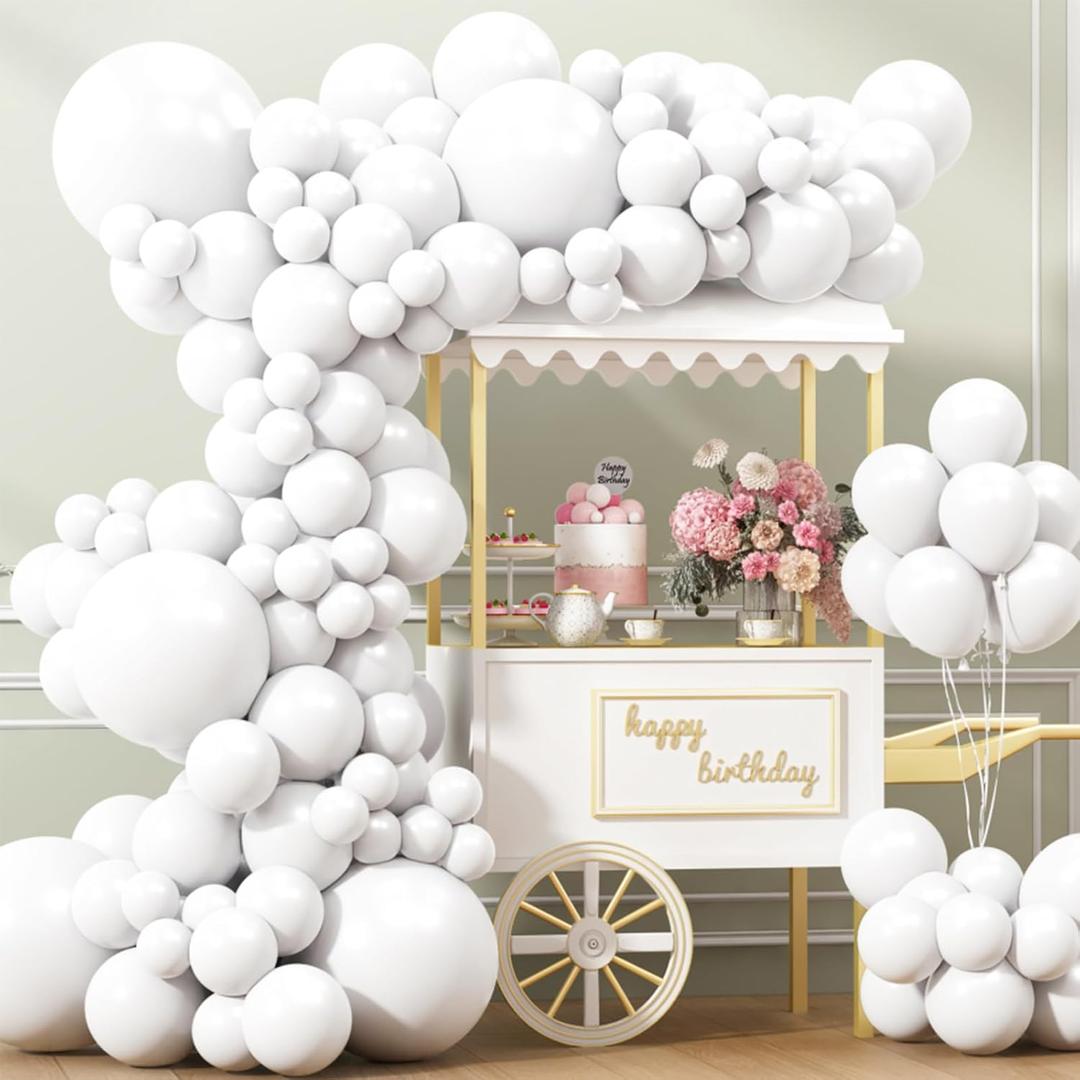 APLANET 150pcs White Balloons Different Sizes 18 12 10 5 Inch, Latex Balloons for White Themed Birthday Wedding Baby Shower Party, Grad Anniversary Supplies, Arch Kit Decoration, White 