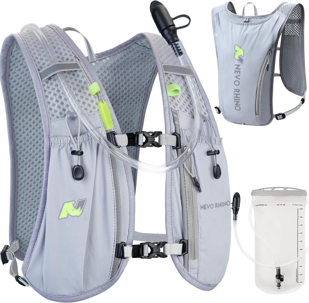 N NEVO RHINO Running Vest,Hydration Vest 5L with 1.5L Water Bladder,Lightweight Hydration Pack Water Backpack for Hiking Race (Gray)