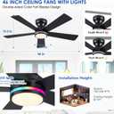 Black RGB Ceiling Fans with Lights - 46" Flush Mount Ceiling Fan with Remote APP, RGB+3CCT Dimmable Led Light, Reversible 6 Wind Speeds&2H Timer, Low Profile Modern Fan Light Fixture for Bedroom Party