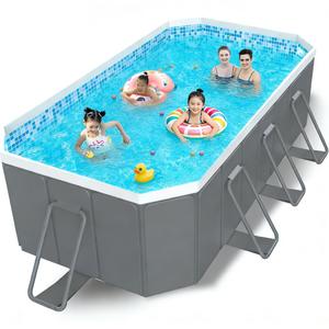 Foldable Pool, 118 Large Kiddie Pool, Non-Inflatable Kids' and Adults' Outdoor Swimming Pool, Hard Plastic Shell Portable Pool, Kid Pool for Backyard (Grey, X-Large)