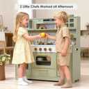 Wooden Play Kitchen with 15 Fun Accessories and Realistic Appliances Green, 35.4" H x 35.8" W x 11.8" D