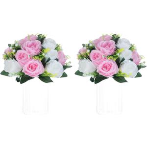 NUPTIO Flower Centerpieces for Wedding Tables: Pink & White Artificial Flower Ball Arrangement for Weddings Party - 2 Pcs Fake Floral Rose for Birthday Bridal Shower Decorations