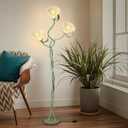 Vintage 3 Heads Flower Floor Lamp for Living Room,3 Color Modes LED Modern Corner Standing Lamp with Goosenecks, Bright Tall Cute Dimmable Lamp for Kids Reading Girls' Bedroom Office Home Decor(Green)