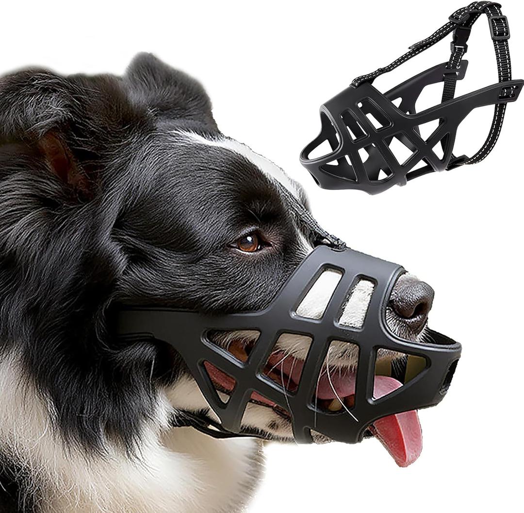Breathable Basket Dog Muzzle - Adjustable for Small to X-Large Dogs, Allows Panting & Drinking, Safe for Training, Grooming & Vet Visits (Black)