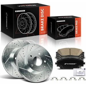 A-Premium 11.02 in (280 mm) Front Drilled and Slotted Disc Brake Rotors + Ceramic Pads Kit Compatible with Select Mazda Models - 3 2014-2018, CX-3 CX3 2016-2020, 6-PC Set