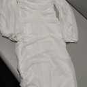 MEROKEETY Women's Long Sleeve Wedding Guest Formal Dress Fall Winter Ruched Bodycon Mesh Cocktail Party Midi Dresses (White), S