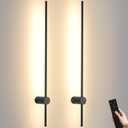 LED Wireless Wall Sconce with Remote Control, Dimmable/350 Rotate/Timing/USB Rechargeable Battery Powered Indoor Wall Lamps, 39.9 inch Black Wall Lights Set of Two for Hallway, Living Room, Bedroom