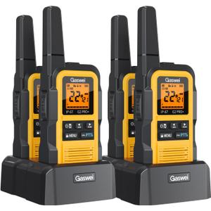 Gaswei G2Pro+ Heavy-Duty Walkie Talkies IP67 Waterproof Two-Way Radios with NOAA Weather Alert & Floating | 2-Watt Long Range for Job Sites, Hunting | Dual PTT, FM Radio, SOS, VOX​（4pack）