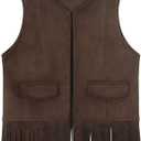 Spring&Gege Kids Suede Fringe Vest 70s Cowgirl Cowboy Western Faux Tassels Jacket Cardigan, Brown, Size 7-8 Years L