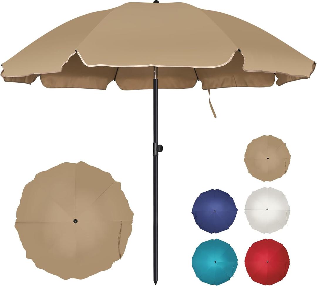 Blissun 6.5ft Patio Umbrella with Push Button Tilt & Height Adjustable, UV50+ Sun Protection with Sturdy Fiberglass Ribs & Iron Pole, Market Umbrella for Outdoor Table Garden Backyard Beach