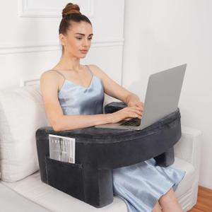 Gaming Pillow,Memory Foam Reading Pillow,Arm Rest Pillow with Side Pocket,Soft Lap Desk Pillow for Adult,Bed Rest Pillow for Reading,Working,Gaming,Dark Gray