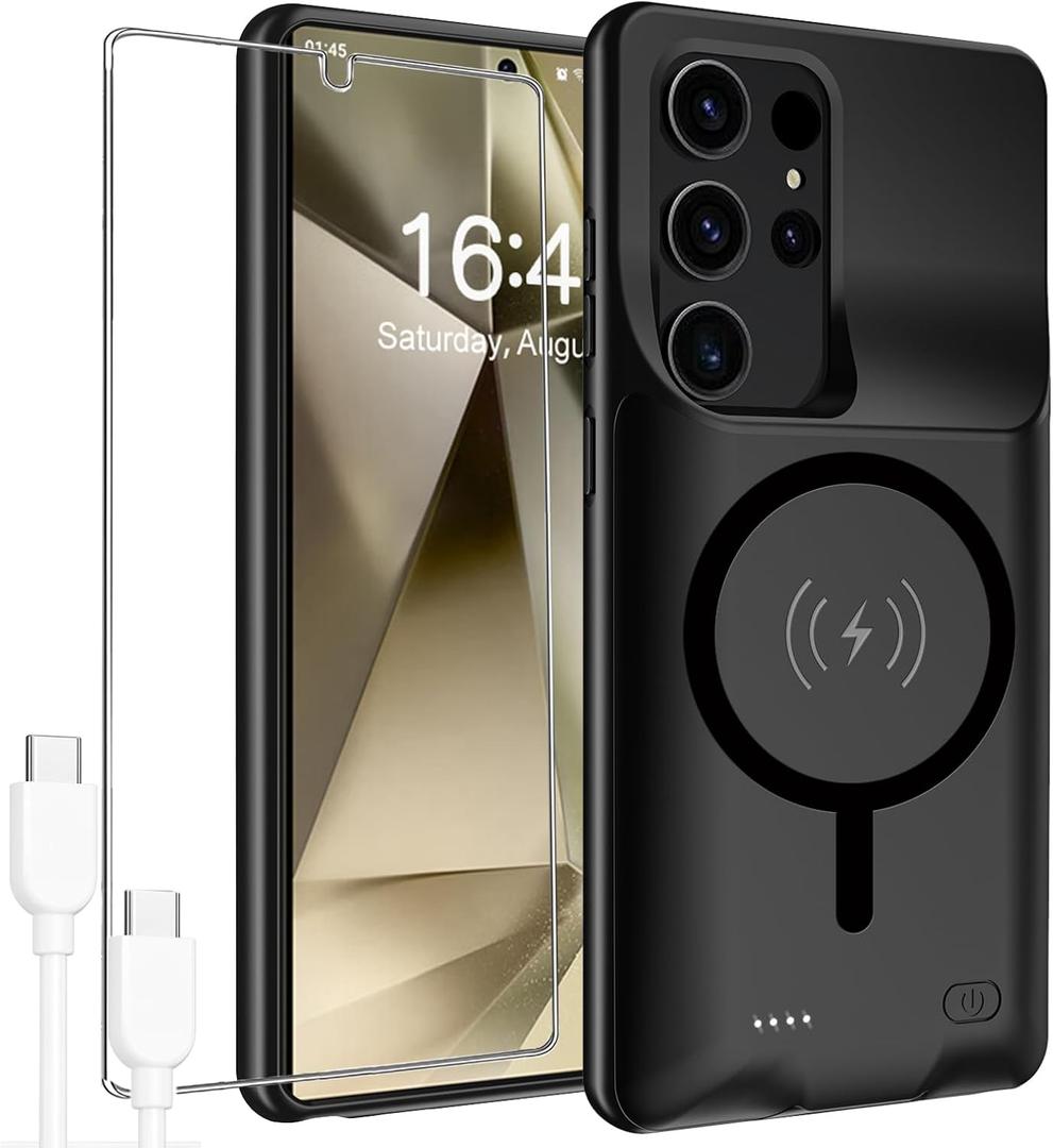 Battery Case for Galaxy S24Ultra,Upgraded 12000mAh High Capacity Rechargeable Portable Protective Extended Charger Case Compatible with Galaxy S24 Ultra(6.8 inch) Wireless Charging Case & Carplay-Black