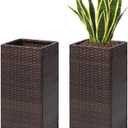 SUNNYPARK 2 Pack Tall Planters for Outdoor Plants Rattan Modern Tall Square Planter Box with Removable Liners Indoor Outdoor Porch Patio Flower Pot (12 x 12 x 24)