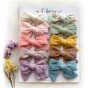 Cherssy Muslin Hair Bow Clip for Girls, 10pcs Boutique Baby Barrettes Hair Alligator Clips Accessories for Baby, Toddlers, Children, School Girls (Solid & Floral)