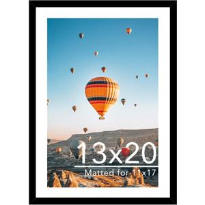 JCJMY 13x20 Picture Frame with 11x17 Mat, Display Photo 11x17 with Mat or 13 x 20 Without Mat, Wall Hanging Large 13 by 20 Poster Frame with Plexiglass, Black