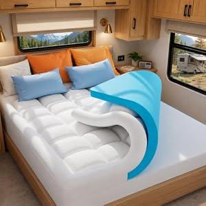 ELEMUSE RV King 72" x 80" 3 Inch Dual Layer Memory Foam Mattress Topper
