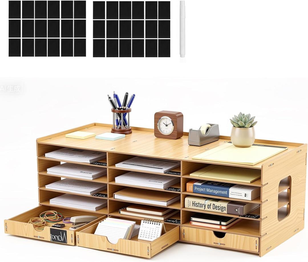 Colingmill Classroom Mailboxes Wooden Teacher Student Mailboxes for Classroom Literature Paper Organizer Compartments with Drawers, Sturdy Ease Setup for Home Office School(15 Slots)