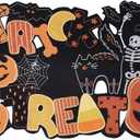 Embroidered Halloween Table Runner Skeleton Spooky Black Cat 72 Inches Long Ghost Skull Cutout Spider Web Pumpkin Coffee Dining Table Runner for Party