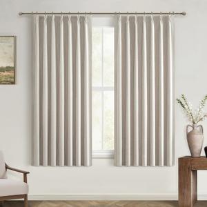 Kitchen Blackout Curtains 45 Inch Length, Basement Curtains for Small Blackout 46 inch Window Treatment Flax Linen Cafe Thermal Insulated Energy Efficiency Drapes for Bedroom Bathroom (40"Wx2 Panels)
