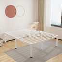 ROIL 18 Inch White Full Size Bed Frame with Rounded Corner and Headboard Hole Mattress Retainers 3500LBS Heavy Duty Steel Slats No Box Spring Needed Platform Noise-Free Easy Assembly