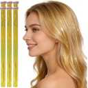 Celinebella Gold Clip in Hair Tinsel 6Pcs Heat Resistant Shiny Hair Extensions for Women Teens Daily Wedding Prom Accessories (02-Holographic Gold)