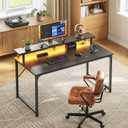 PRAISUN 40 inch Gaming Desk, LED & Power Outlets, Monitor Stand, Black