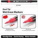 Wet Erase Markers Dual Tip, Lazgol 12 Assorted Colors, Dual Tip Brush & Fine Overhead Transparency Smudge Free Markers for Dry Erase Whiteboard, Refrigerator Calendars, Glass, Films and Any Kind of