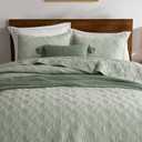 WDCOZY 100% Cotton King Size Quilt Set - Sage Green Pre-Washed Soft Lightweight Modern Bedspread, Farmhouse Country Rustic Coverlet, Textured Like Linen, Shabby Chic Gauze Bedding, 3 Pieces Sage, King (106"x96")
