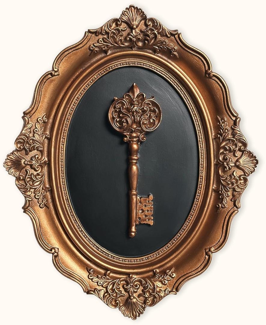 97 Decor Antique Wall Decor - Victorian Vintage Wall Sculpture, Oval Ornate Pediments For Hallway Entryway, Gothic Key Sculpture Dark Academia Art Antique Brass Decor For Home Bedroom Living Room